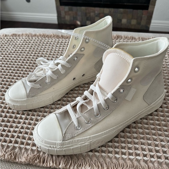 Converse White Cream Canvas High-Top Sneakers - Picture 7 of 9